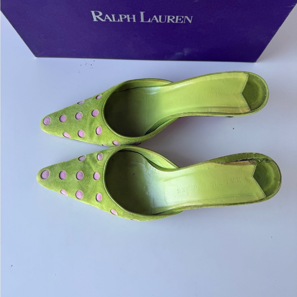 Ralph Lauren Lime Green Mules with Pink Polka Dots size -7 PREOWNED - Picture 4 of 6